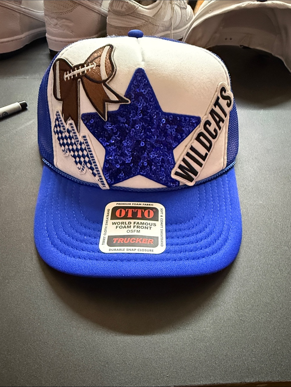OTTO Royal Blue & White Wildcats  Trucker Hat with Sequined Star